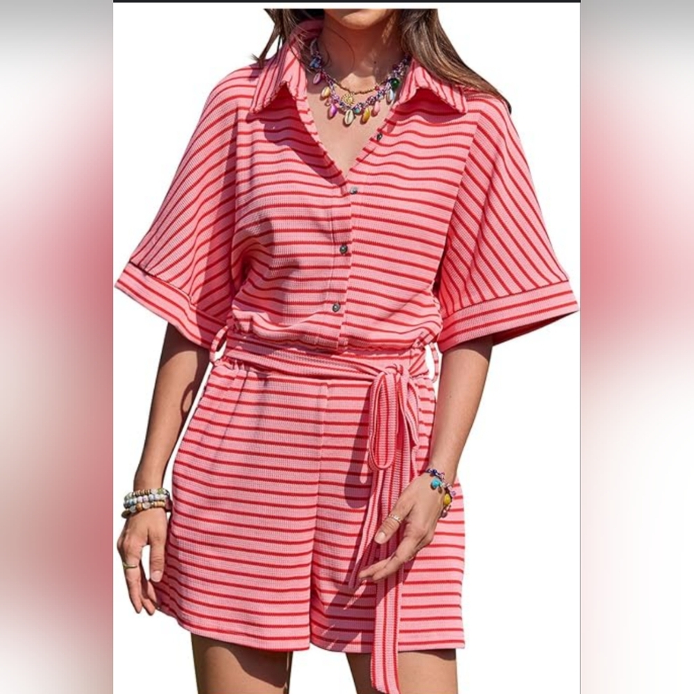 Entro Knit Striped Button-Up Romper With Pockets! Women's Size Small NWOT - Picture 3 of 5